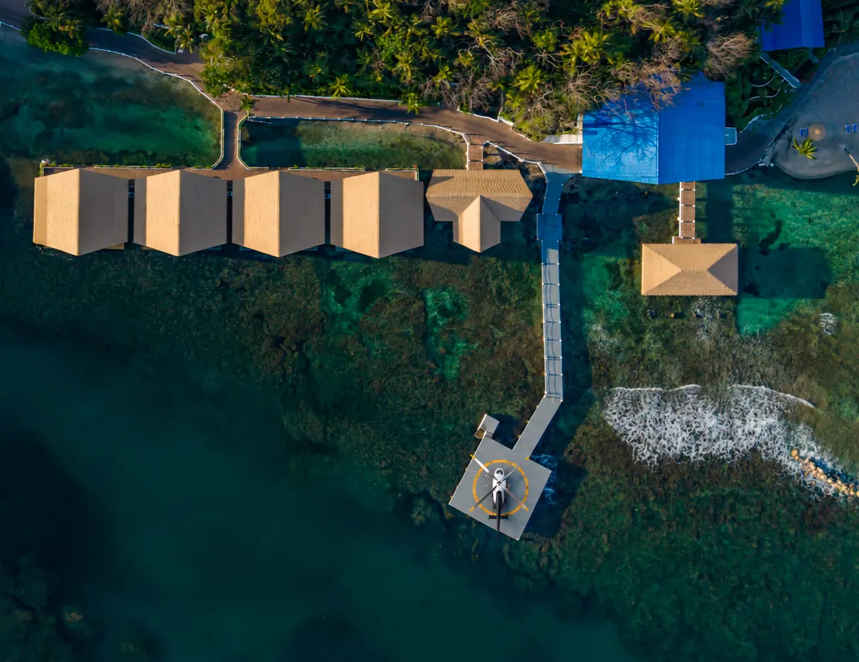 Helicopter arrival at Ordovician Beach Resort