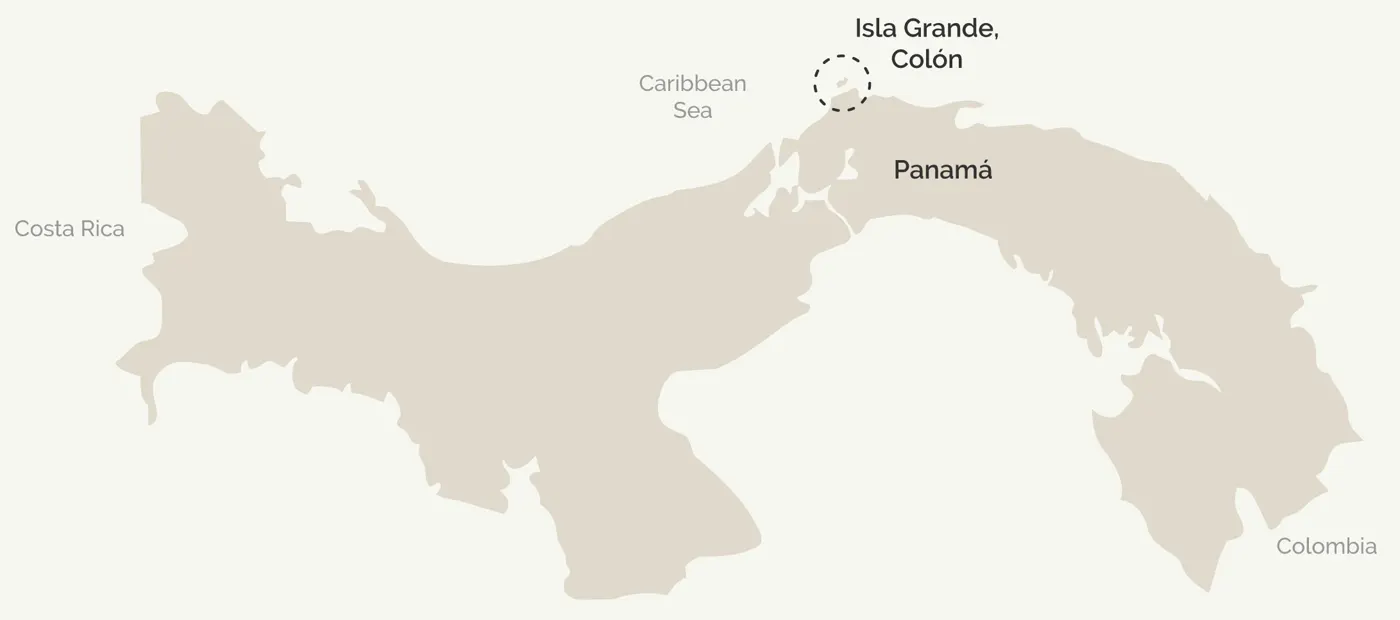 Map of Panama showing Isla Grande, Colón, between Costa Rica and Colombia